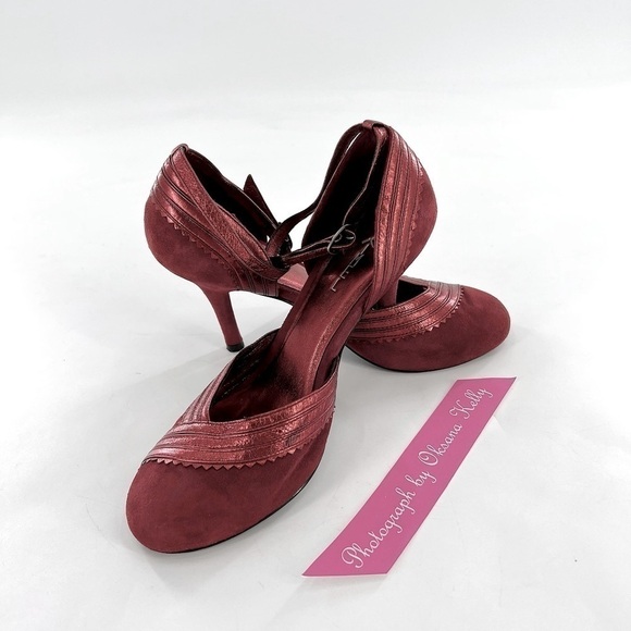 KIMEL  DESIGH STUDIO VERO CUOIO  LADIES SHOES HEELS SIZE 7 Burgundy Suede - Picture 3 of 12
